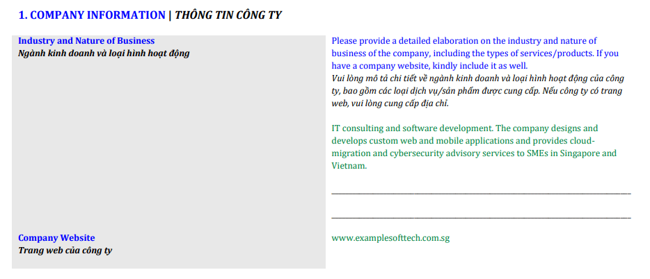 Mẫu điền phần Thông tin công ty