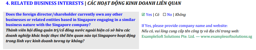 Mẫu điền phần Hoạt động kinh doanh liên quan